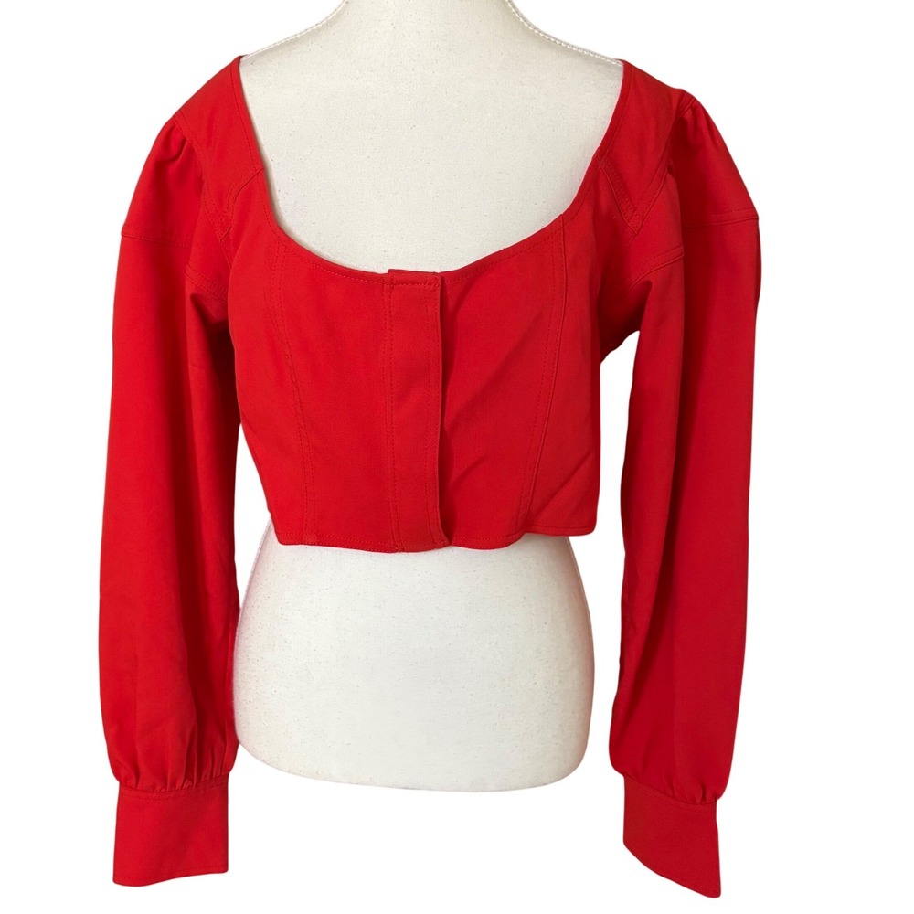 L'ACADEMIE NEWRed Long Sleeve Button Front Crop Top Size L